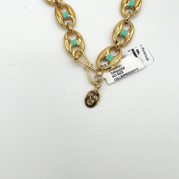 Sylvia Toledano 22K-Gold-Plated & Turquoise Enamel Puffed Anchor Link Necklace - Picture 4 of 5